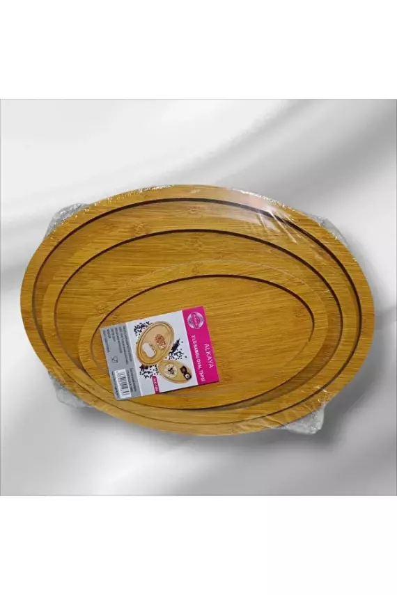 3’lü Bambu Sunumluk Seti – Oval, Kalpli ve Yuvarlak Tasarım | Doğal Ahşap Kahvaltılık & İkramlık - 2