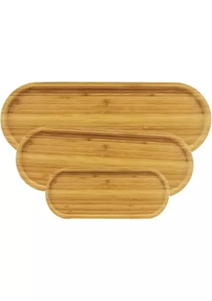 3’lü Bambu Sunumluk Seti – Oval, Kalpli ve Yuvarlak Tasarım | Doğal Ahşap Kahvaltılık & İkramlık - 3