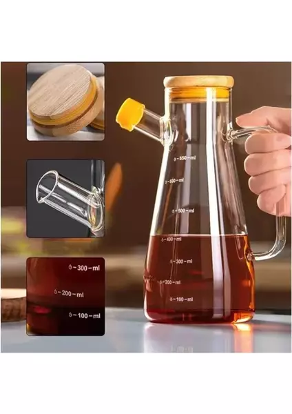 Bambu Kapaklı Vakumlu Borosilikat 3’lü Cam Yağdanlık Seti - 2