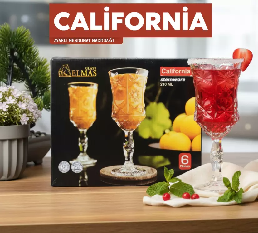 6lı California Ayaklı Cam Kahve Bardağı – 200 ml - 1