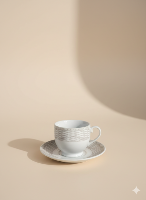 Çizgi Desenli Porselen Kahve Fincan Takımı – 6 Fincan 6 Tabak (12 Parça) - 