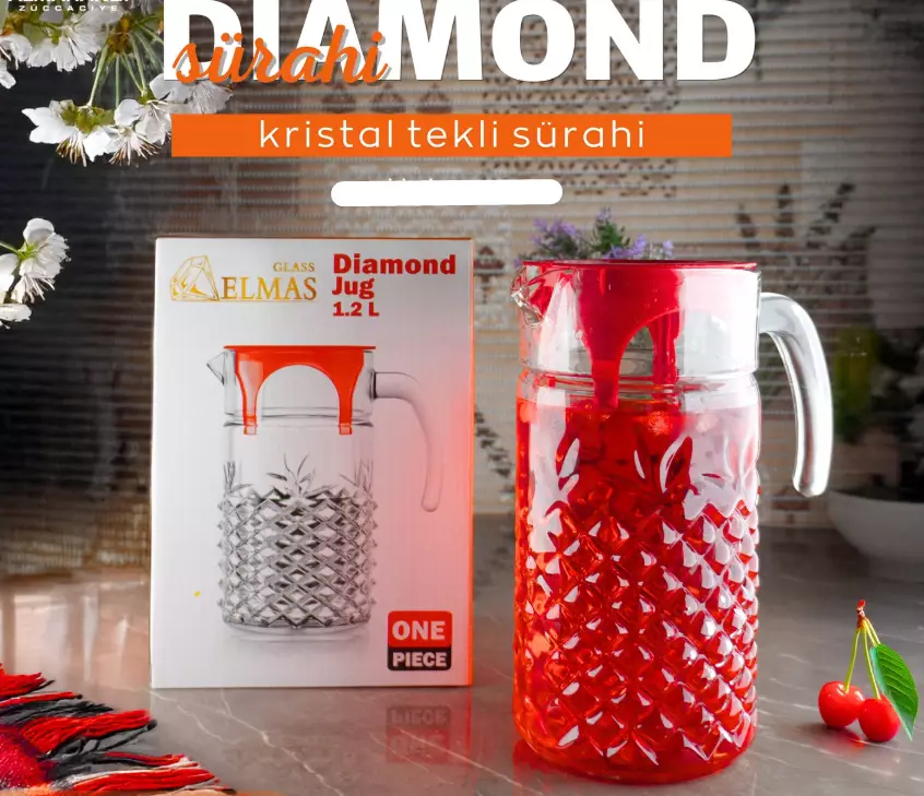 Diamond Kristal Cam Sürahi 1,2 L – Sofra ve Misafir Sunumları İçin Şık Sürahi - 1