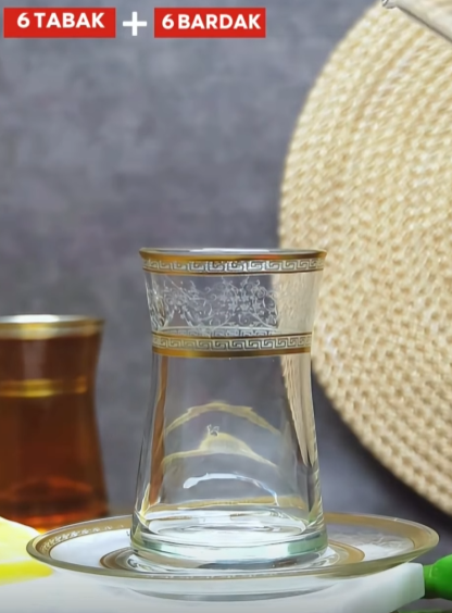 Elmas Desenli Çay Seti 12 Parça (6 Bardak + 6 Bardak Altlığı) - 1