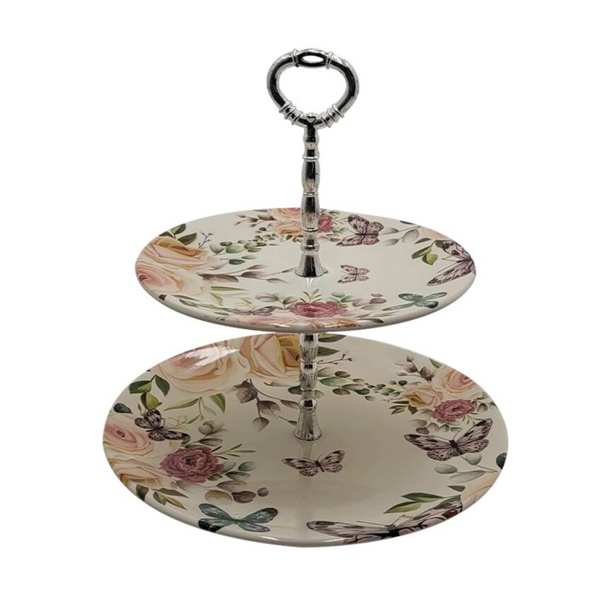 İki Katlı Dekoratif Seramik Kurabiyelik Meyvelik - 1