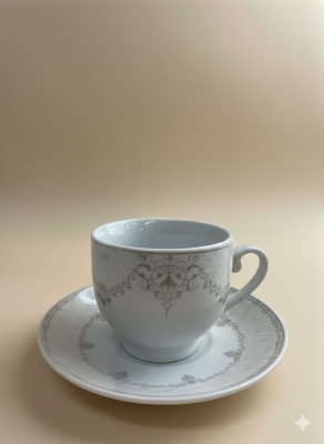Klasik Desenli Porselen Kahve Fincan Takımı – 6 Fincan 6 Tabak (12 Parça) - 