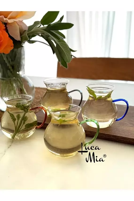 Luca Mia Renkli Keyif Borosilikat 4’lü Cam Çay Bardağı Seti - 1