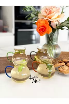 Luca Mia Renkli Keyif Borosilikat 4’lü Cam Çay Bardağı Seti - 3