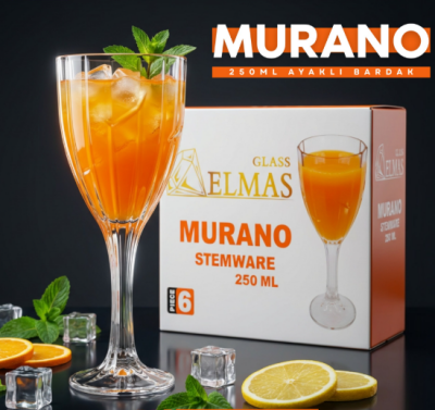 6lı Murano 250 ml Ayaklı Cam Bardak - 