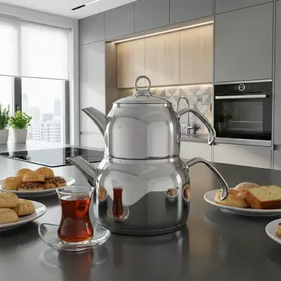 Valeriya Metal Kulplu Orta Boy Çaydanlık Takımı - 1