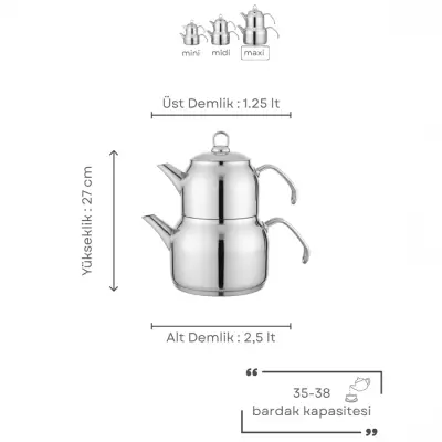 Valeriya Metal Kulplu Aile Boy Çaydanlık Takımı - 2