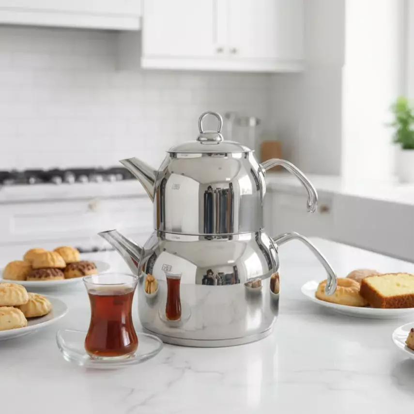 Valeriya Metal Kulplu Aile Boy Çaydanlık Takımı - 1