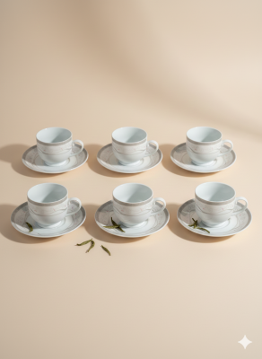 Zarif Desenli Porselen Kahve Fincan Takımı – 6 Fincan 6 Tabak (12 Parça) - 2