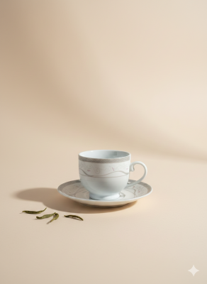 Zarif Desenli Porselen Kahve Fincan Takımı – 6 Fincan 6 Tabak (12 Parça) - 