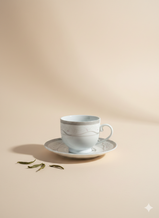 Zarif Desenli Porselen Kahve Fincan Takımı – 6 Fincan 6 Tabak (12 Parça) - 1